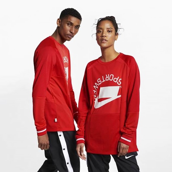 Nike Sportswear Blocked Logo Long Sleeve Jersey Red Men’s Size M NSW AR1960-696 - Picture 14 of 16